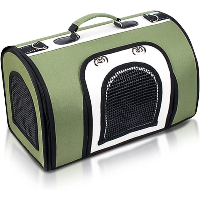 Cage pour Chat, Pliable et Respirante avec Sangles Réglables, Cage pour Chat Approuvée par les Compagnies Aériennes avec Doublure en Polaire Lavable, Fond Imperméable, Vert+blanc, 41*25*26cm