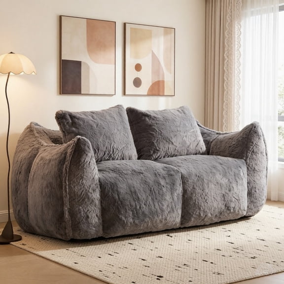 75.2''W Giant Bean Bag, Oversized Loveseat Boneless Floor Sofa, No-Assembly Reading Armchair Couch with Pillow Backrest