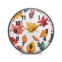 Yayeee Wall Clock Battery Operated 9.5" Silent Non-Ticking for Living Room, Blue Leaves