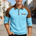 thumbnail image 2 of IWRICH Men's Waffle Quarter Zip Long Sleeve Polo Shirts Classic Color Blocking Tops Casual Collared Basic Tees with Pocket Sky Blue XL, 2 of 4
