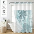 thumbnail image 2 of Mizhona Beach Octopus No Hook Shower Curtain with Snap in Liner,Teal Coral Hookless Bath Curtain,71"× 74", 2 of 6