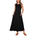 thumbnail image 2 of Vestidos sin mangas Inspire Chic para mujer, con botones, corte acampanado, estilo casual, largos, para verano, color negro, 2 of 6