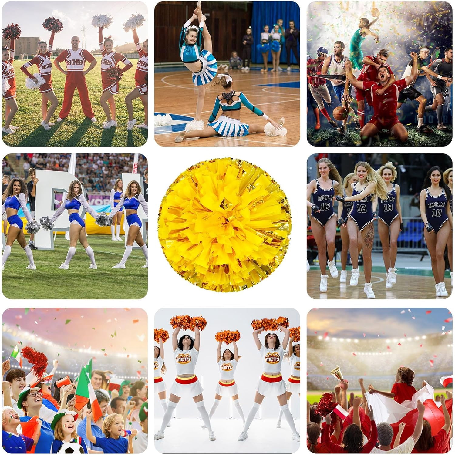 8 Pcs Cheerleading poms,pom poms Cheerleading with Finger Holes Metallic Foil Cheer Pom Pomsfor Dance, Matches, Team Spirit Sports (Mixed Blue)