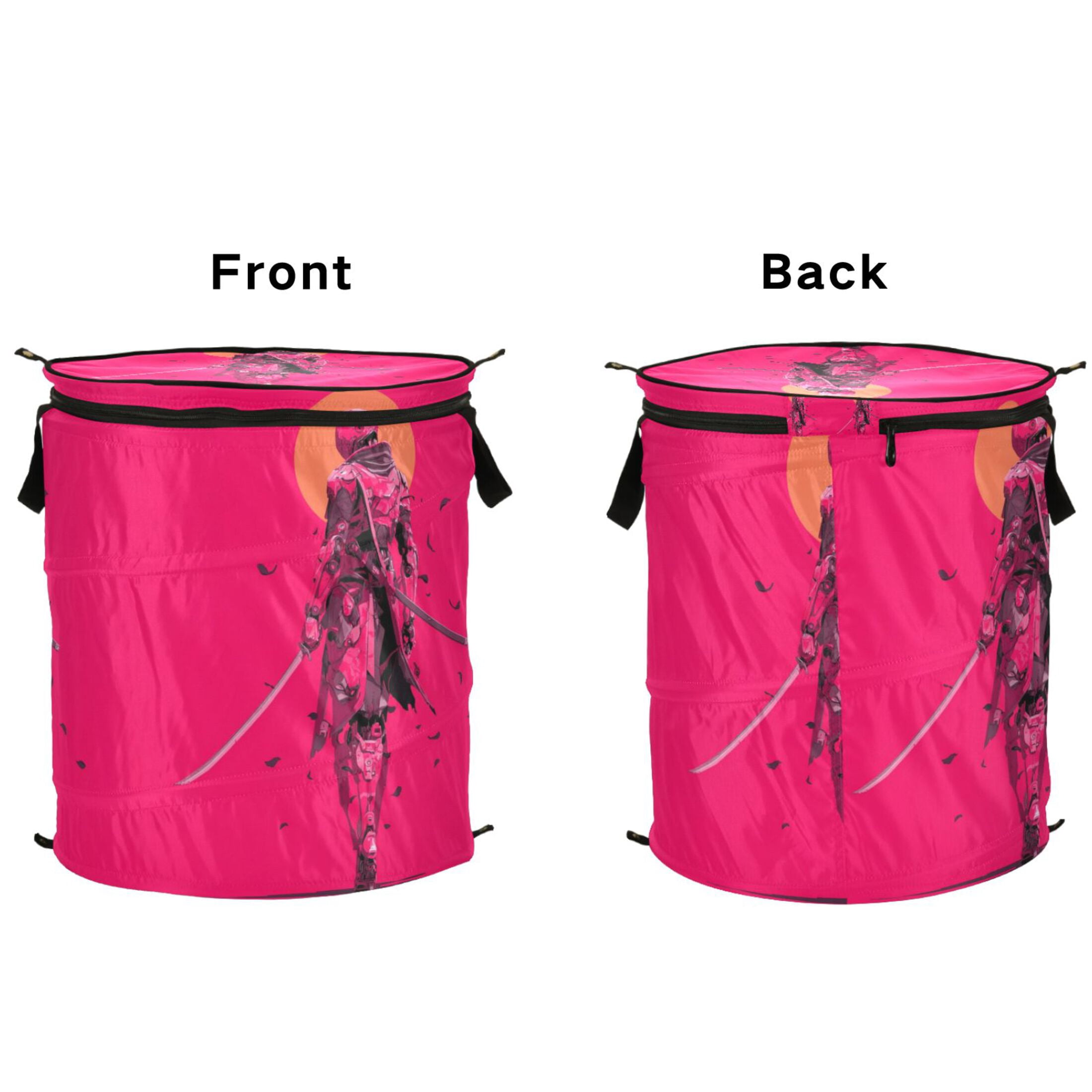 50L Extra Large Popup Hamper Collapsible Laundry Basket With Zippered Lid 15.7x18.5in Women Warrior