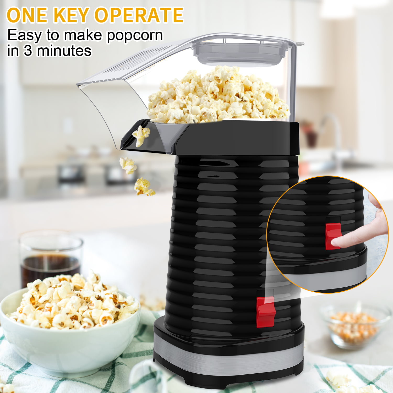 Sboly Popcorn Machine, 3 Minutes Fast No Oil Healthy Hot Air Popcorn Popper  for Kids Adults, Popcorn Maker Great for Party and Watching Movies, 1200W,  Red 