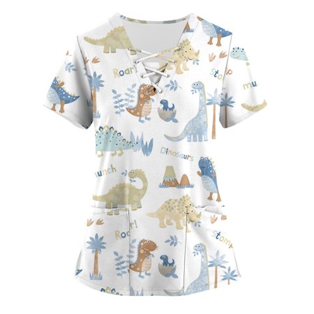 

BIZIZA Maternity Scrubs for Women Fitted Oversized V Neck Workwear Graphic Short Sleeve with Two Pocket Women s Plus Size Summer Tops Clearance Yellow S