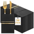 thumbnail image 1 of 50 Servilletas de Cena Desechables con Tacto de Lino con Bolsillo para Cubiertos Incorporado Servilletas Predobladas Forradas con Ribete Dorado Servilletas de Tela como Papel (Negro, Oro, 50), 1 of 7