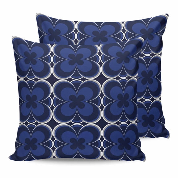 Outdoor Waterproof Throw Pillow Covers Set of 2 Navy Blue Geometric Decorative Pillowcases Square Outdoor Pillows Cushion Case 16x16 Inch Abstract Floral Modern Art Patio Pillows for Couch Sofa Bed
