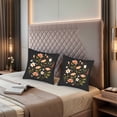 thumbnail image 2 of Elegant Floral Throw Pillow Covers Set of 2 - 18x18in Decorative Cushion Cases for Couch Bed Car - Black Background with Peach White & Green Flowers in Circular Design, 2 of 8