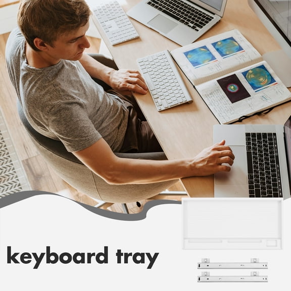 ibasenice White Pull-Out Keyboard Tray Under Desk, Wear-Resistant Keyboard Shelf for Office Workspace Setup