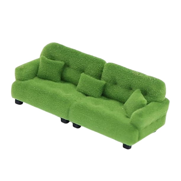 Sofá en miniatura, sofá de casa de muñecas, dormitorio, microescena, rol artificial realista 1 30 Verde