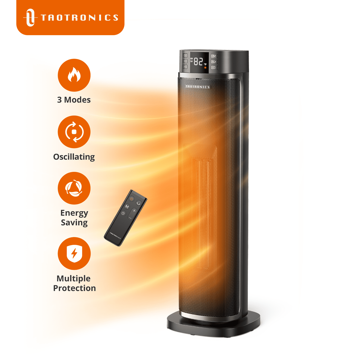 TaoTronics Space Heater, 1500W 24 Oscillating Ceramic Tower Heater w/  Remote, Indoor, Black - Walmart.com