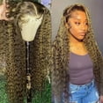 thumbnail image 3 of Glueless Lace Front Wig for Black Women, Transparent Frontal Pre Plucked Hairline with Baby Hair(Brown,18in), 3 of 3