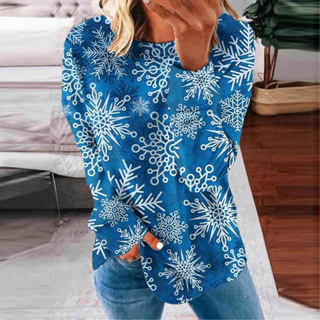 Chandail en Molleton de Noël pour Femmes 2023 Col Rond Mode Décontractée Manches Longues Imprimé de Noël Chandail en Molleton Hauts Blouse en Liquidation
