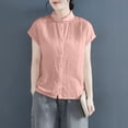 thumbnail image 2 of Holzkary Womens Cotton Linen Button Down Shirts Short Sleeve Dress Shirts Casual Summer Tops Blouses Women's Blouses Cotton Long Sleeve Loose Fit Blouses for Womens Casual Outfits for Pink Xxl, 2 of 9