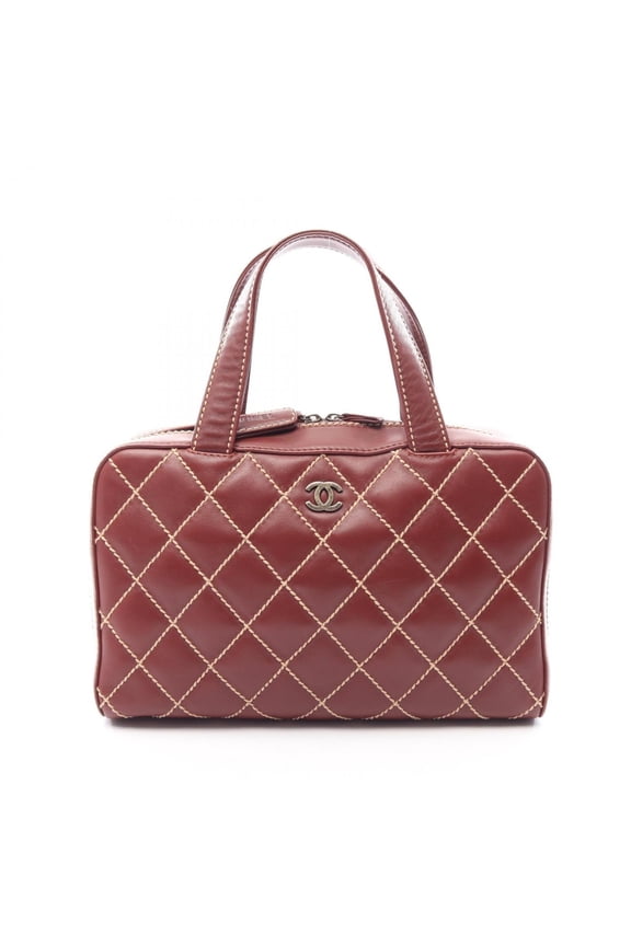 Pre-Owned Chanel Wild Stitch Handbag, Leather, Women's, Brown, A14692