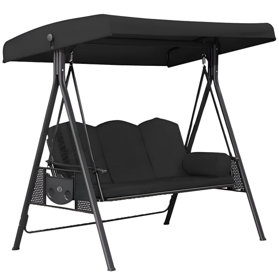 MISSMILE 3 Seat Outdoor Porch Swing with Canopy,Convertible Patio Swing Bed