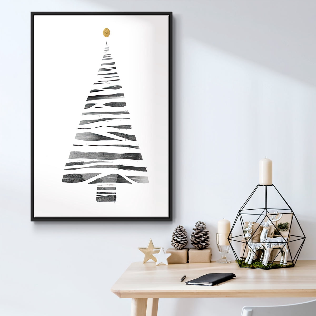 Christmas Tree I - Framed Gallery Wrapped Holiday Canvas - 25 x 37 - Black Frame