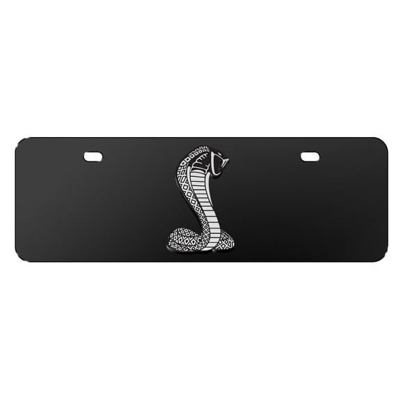 Ford Mustang Cobra 3D Logo 12" x 4.25" European Look Black Half-Size Stainless Steel License Plate