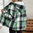 thumbnail image 4 of Women's Fashion Casual Loose-Fitting Long-Sleeved Plaid Print Hooded Jacket Baseball Jacket for Fall and Streetwear Style,Green,L, 4 of 7