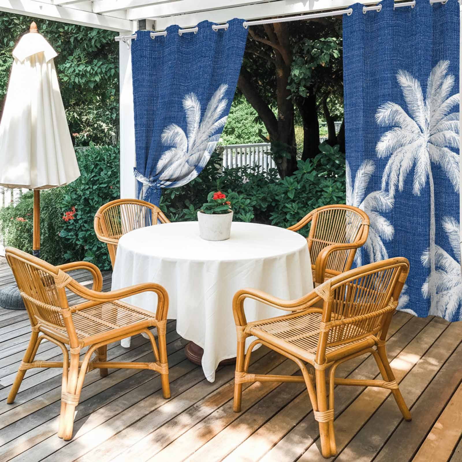 Navy Blue Palm Trees Outdoor Curtains for Patio, Summer Beach Tropical Farmhouse Sunshade Privacy Drapes Grommet Waterproof Outside Curtains for Porch/Cabana/Balcony 54"x 108", 1 Panel