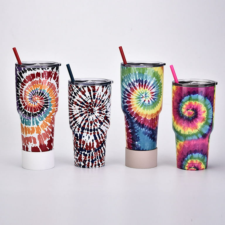 Stainless Steel Tie Dye Thermal Water Bottle Coffee Straw Cup 40
