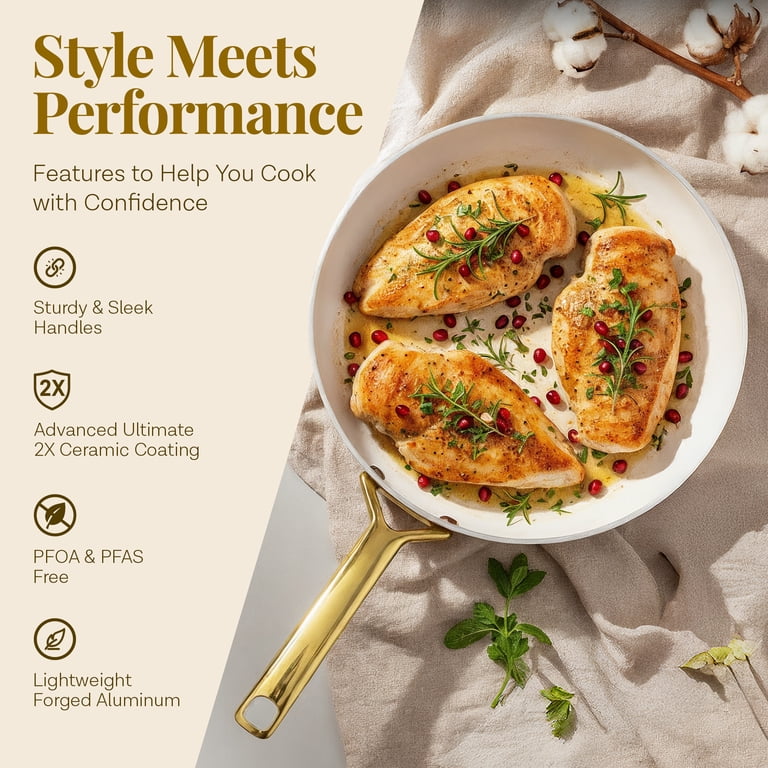 Gotham Steel Modern 11-Piece Ceramic Cookware Set, Cream photo 5