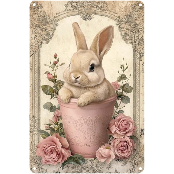 Easter Metal Sign Rabbit Vintage Tin Sign Funny Signs for Home Bedroom Kitchen Bar Pub Garage Garden Patio Porch Decor 8x12 Inch