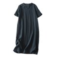 thumbnail image 3 of RongHuan Women's Summer T Shirt Dress Casual V Neck Linen Dress Short Sleeve Boho Flowy Sun Dresses, 3 of 8