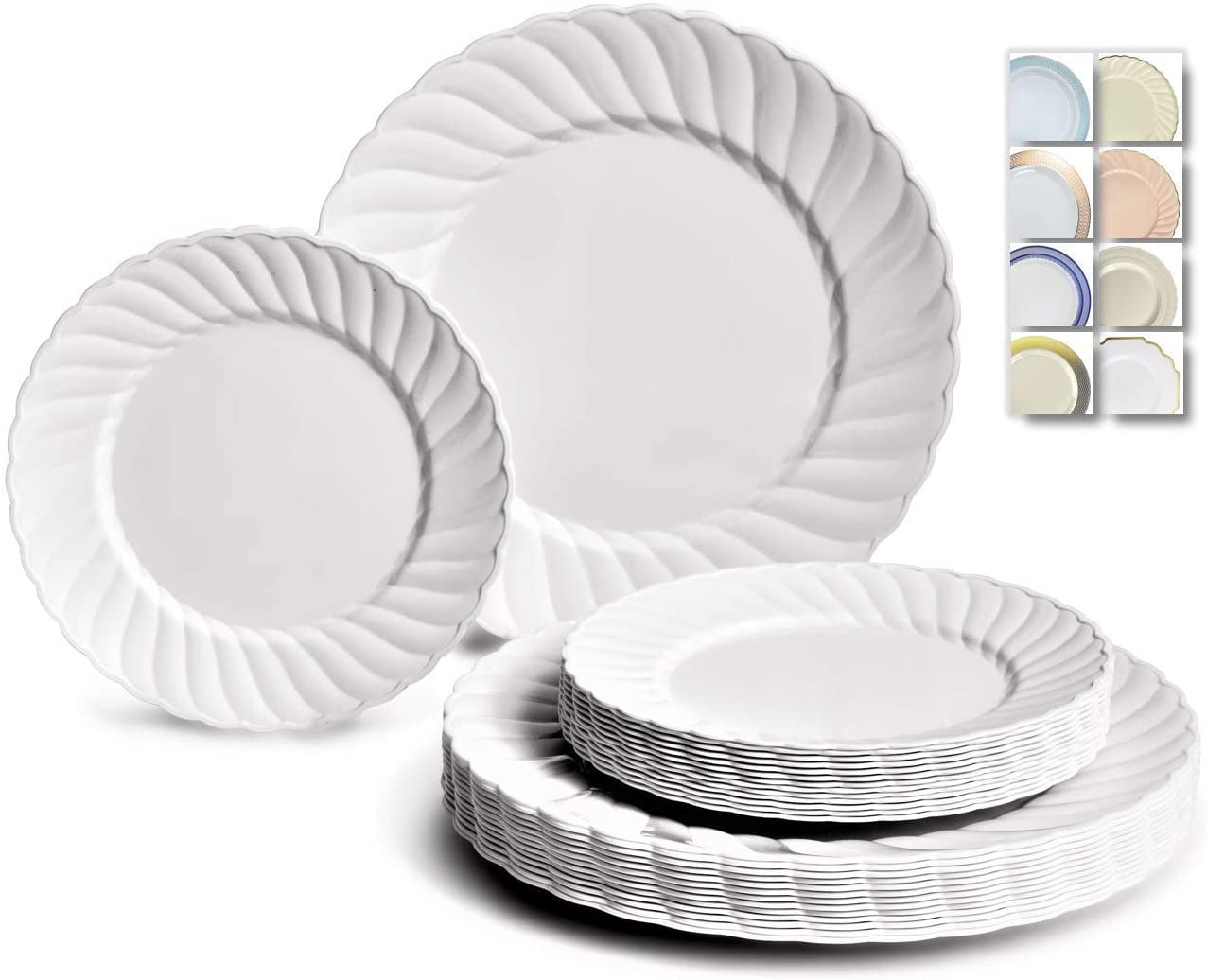 120  7.5" White-Gold Swirl Design Plastic Dessert-Salad-Buffet Plates 