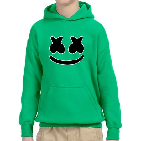 Face Kids Sweatshirt Trendy USA 1136 - Youth Hoodie Marshmello DJ Smiley Face Unisex Pullover Sweatshirt Medium Kelly Green ()