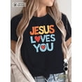 thumbnail image 1 of Women's Comfy Heart & Jesus Graphic Tee - Casual Crew Neck, Short Sleeve Tee For Adult, Men, Women, Teen, Teenager, Adolescent, Youth, 1 of 6