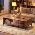 thumbnail image 4 of Costway 47” Mid Century Coffee Table with Fence Doors Open Compartment Front Rear Cabinets, 4 of 10