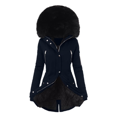 ZHOUCHANKIDS Women Plus Size Winter with Lapel Collar Long Sleeve Hooded Thick Padded Outerwear for Cold Weather Blue XXXXXL