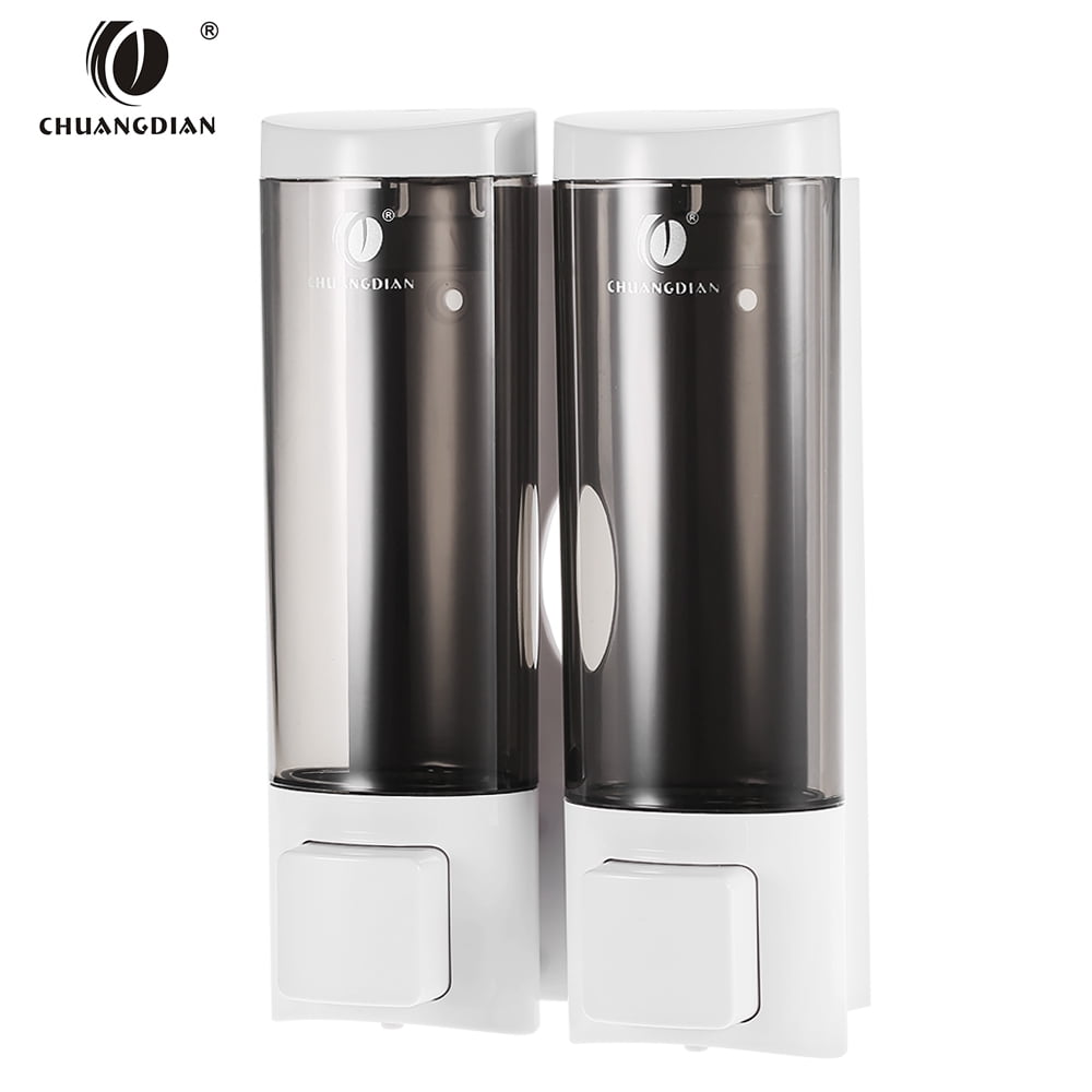 CHUANGDIAN Manual Hand Soap Dispenser Wall Mount Double Liquid Shampoo Shower Gel Dispenser Hand Cleanser Washroom Lotion Dispenser for Bathroom Restroom Hotel 200mlx2