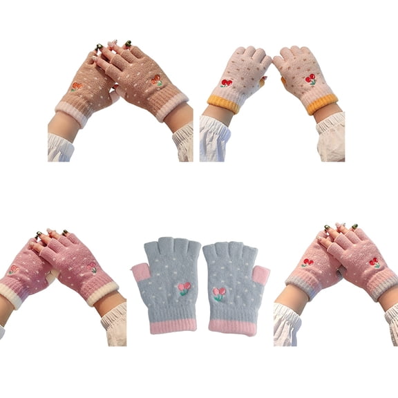 COOLHOOD Half Finger Gloves Winter Fingerless Warm Gloves Pattern Stretchy Knit Mittens for Women Size