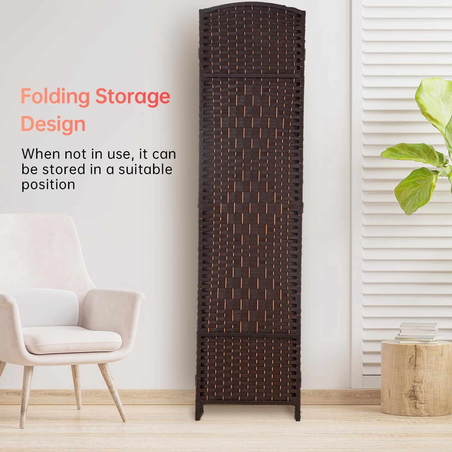 Dkelincs Room Dividers Folding Privacy Screen 8 Panel Portable Wooden Partition Screen, Brown
