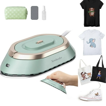 Newbealer Mini Heat Press Iron,100V-240V Portable Travel Iron for Clothes,Non-Stick Ceramic Soleplate,0.8lb Mini Craft Iron for T-Shirt Heating Transfer ,Green