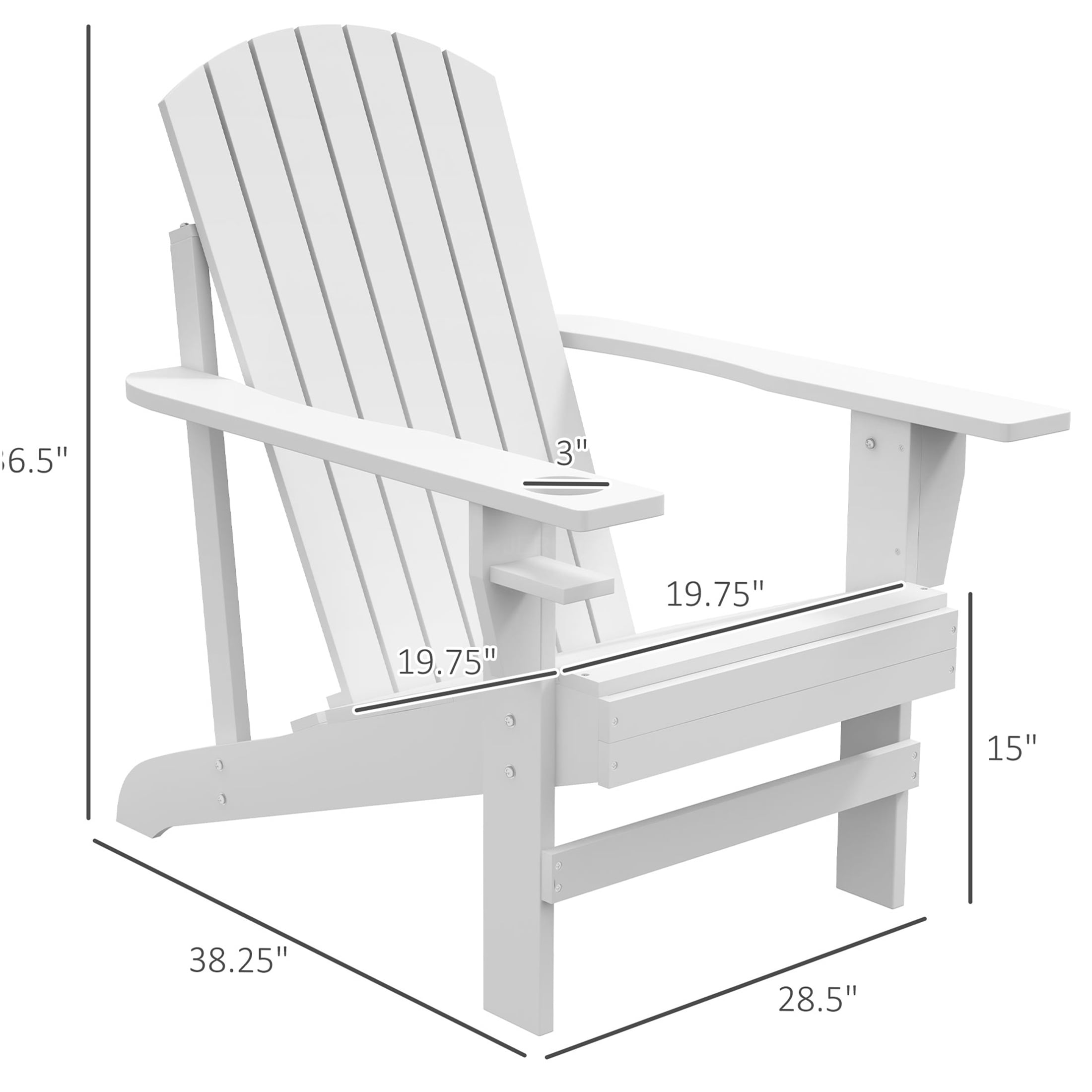 JERFIT White Wood Adirondack Chair with Cup Holder, Outdoor Patio Lounge Chair Weather-Resistant Solid Wood for Garden, Deck, Backyard, Fire Pit