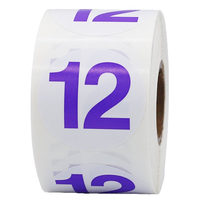 Purple Number 12 Circle Stickers | 1.5" Inches Round | 500 Pack