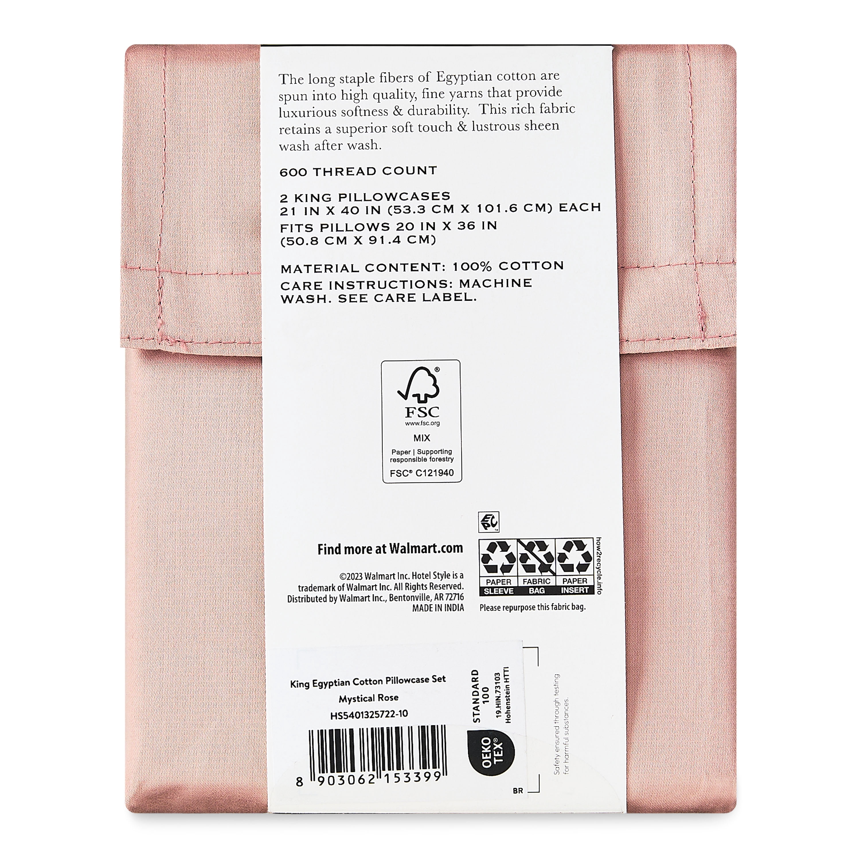 Hotel Style 600 Thread Count Rose Egyptian Cotton Adult Pillow Cases, King (2 Count)