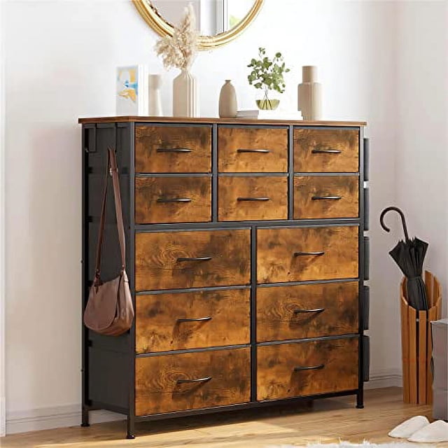 Bingirl Commode à Tiroirs pour Chambre, Commodes pour Couloir, Entrée, Unité d'Organisation de Rangement avec Tissu, Cadre en Métal Robuste, Dessus en Bois