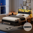 thumbnail image 3 of Satifur Full Size Bed Frame with 2 Storage Drawers Headboard, LED & Charging Station, Black Oak, 3 of 11
