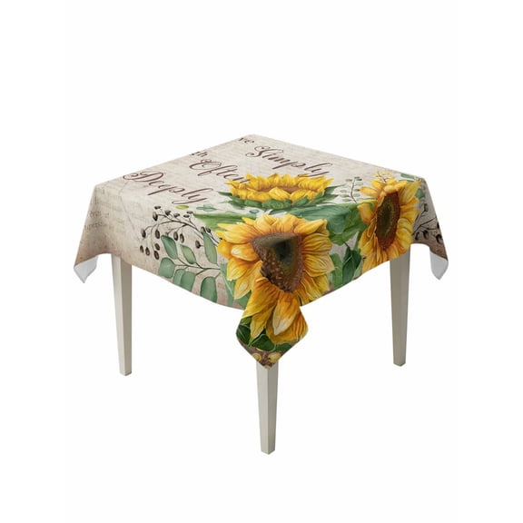 Sunflower Table Cloth, Waterproof Tablecloth for Square Tables, Yellow Floral Farmhouse Botanical Vintage Art Reusable Washable Fabric Table Cover for Restaurant Kitchen Dining Tables 54"x54"