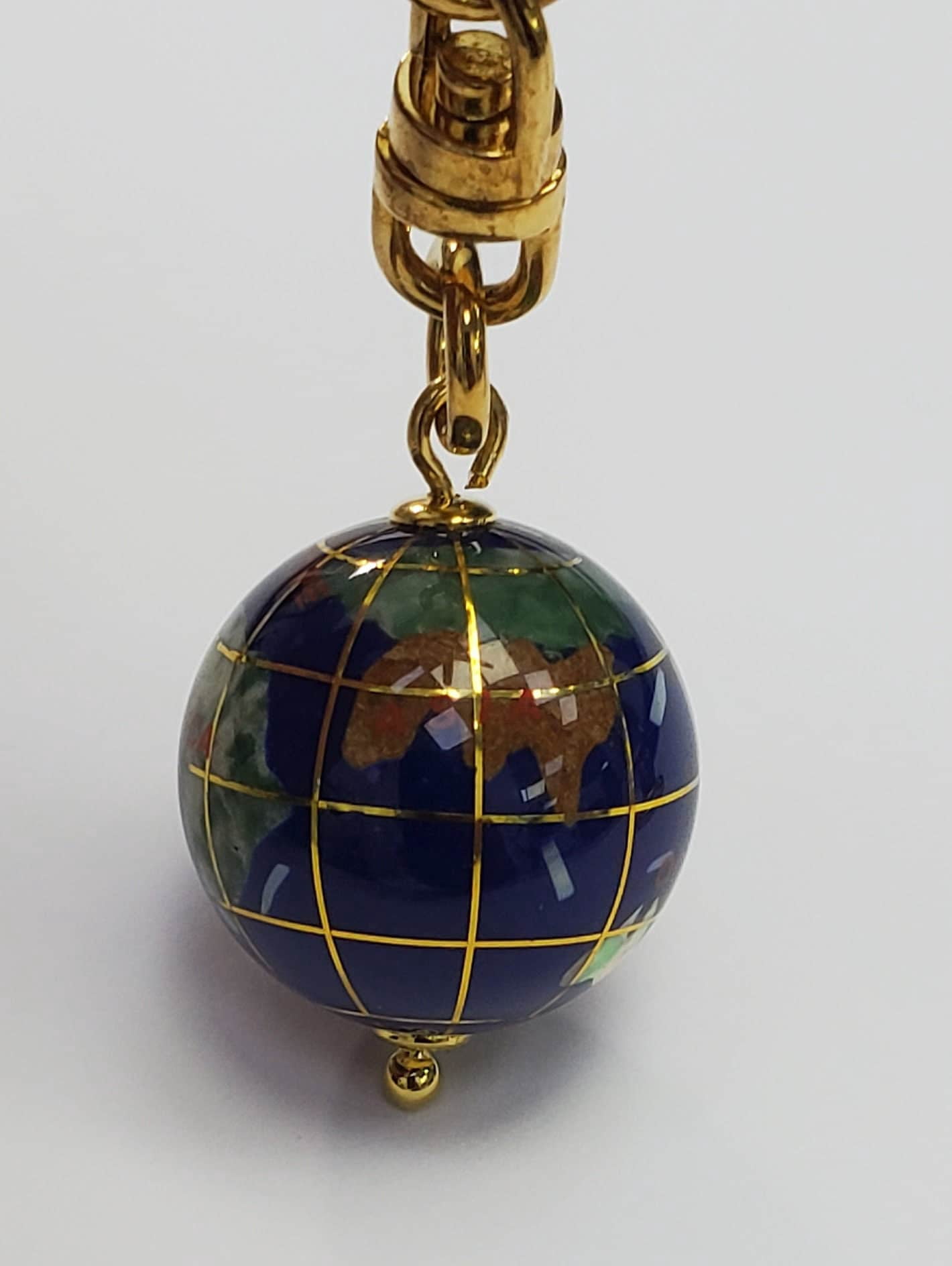 Natural Gemstone Inlayed Spinning/Fidget World Globe Keychain
