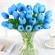thumbnail image 2 of 16 flores artificiales de tulipanes azules, ramo de tulipanes de poliuretano sintético falso, flor de tacto real + para boda, fiesta, hogar, jardín, oficina, bricolaje, arreglo floral, decoración brillar Juguete, 2 of 4