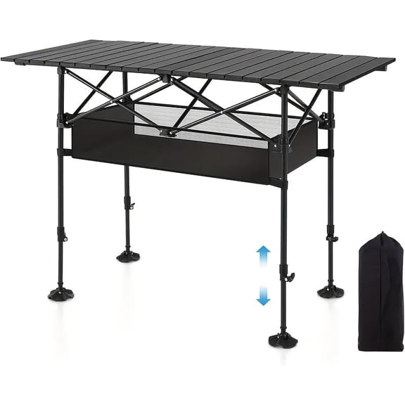AORAN Outdoor Folding Portable Picnic and Camping Table, Aluminum roll-up Table with Easy-to-Carry Bags, Suitable for Indoor and Outdoor use, Camping black46.4