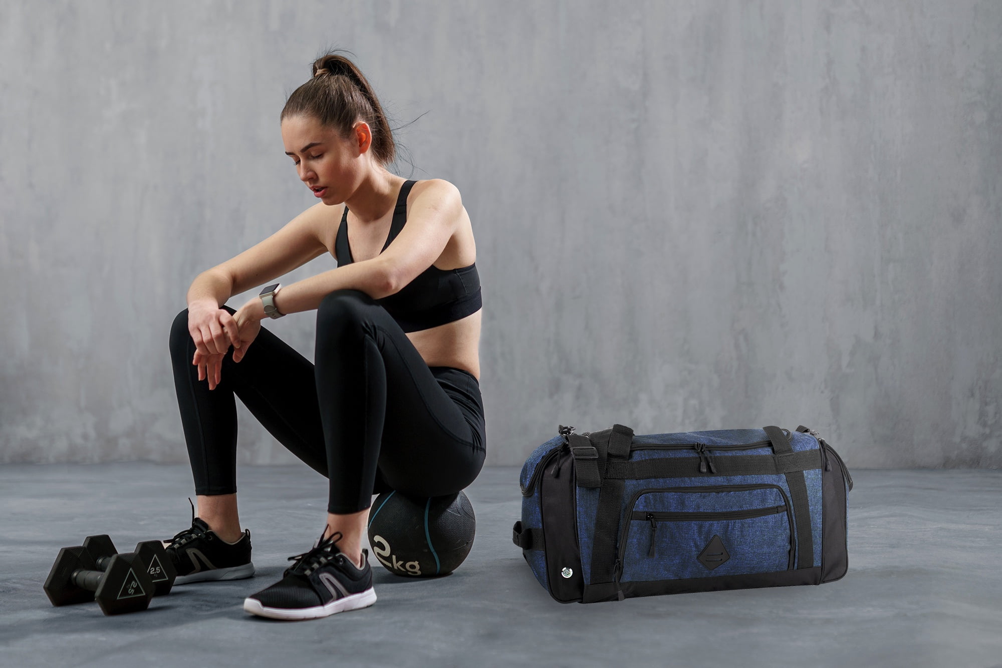 Summit Ridge 24"L Duffel Bag 42 Liter Capacity for Gym Clothes, Sports Equipment, Towels, Sneakers, Travel, Commute in Navy Blue