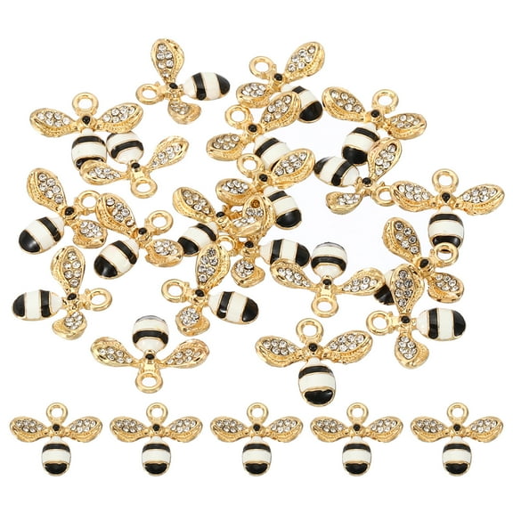 Uxcell 20 Pcs Bees Charm Bees Bracelet Charm Pendants Enamel Resin Rhinestone for Jewelry Making Black White