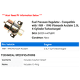 thumbnail image 2 of Fuel Pressure Regulator - Compatible with 1989 - 1990 Plymouth Acclaim 2.5L 4-Cylinder Turbocharged, 2 of 2